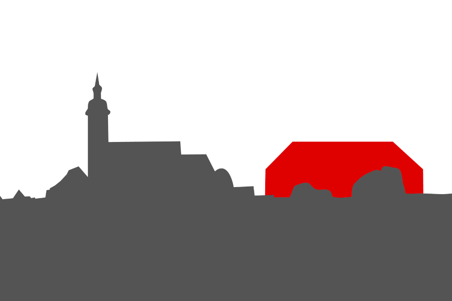 Illustration vom Schloßberg mit Kirche und geplantem Gebäude