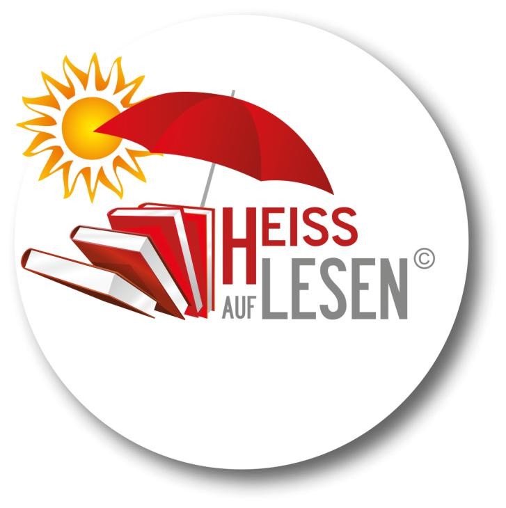 Logo Sommerleseclub HEISS AUF LESEN Bücher mit Sonnenschirm und Sonne
