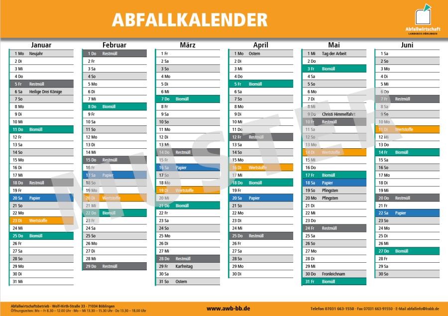 Abfallkalender Muster Muster eines Abfallkalenders