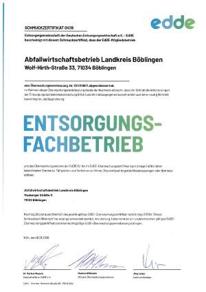 Zertifikat Entsorgungsfachbetrieb