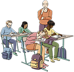 Schüler im Klassenzimmer, eine Schülerin träumt