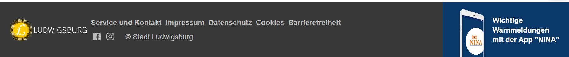 Fuss-Leiste der Internet-Seite der Feuerwehr mit Links