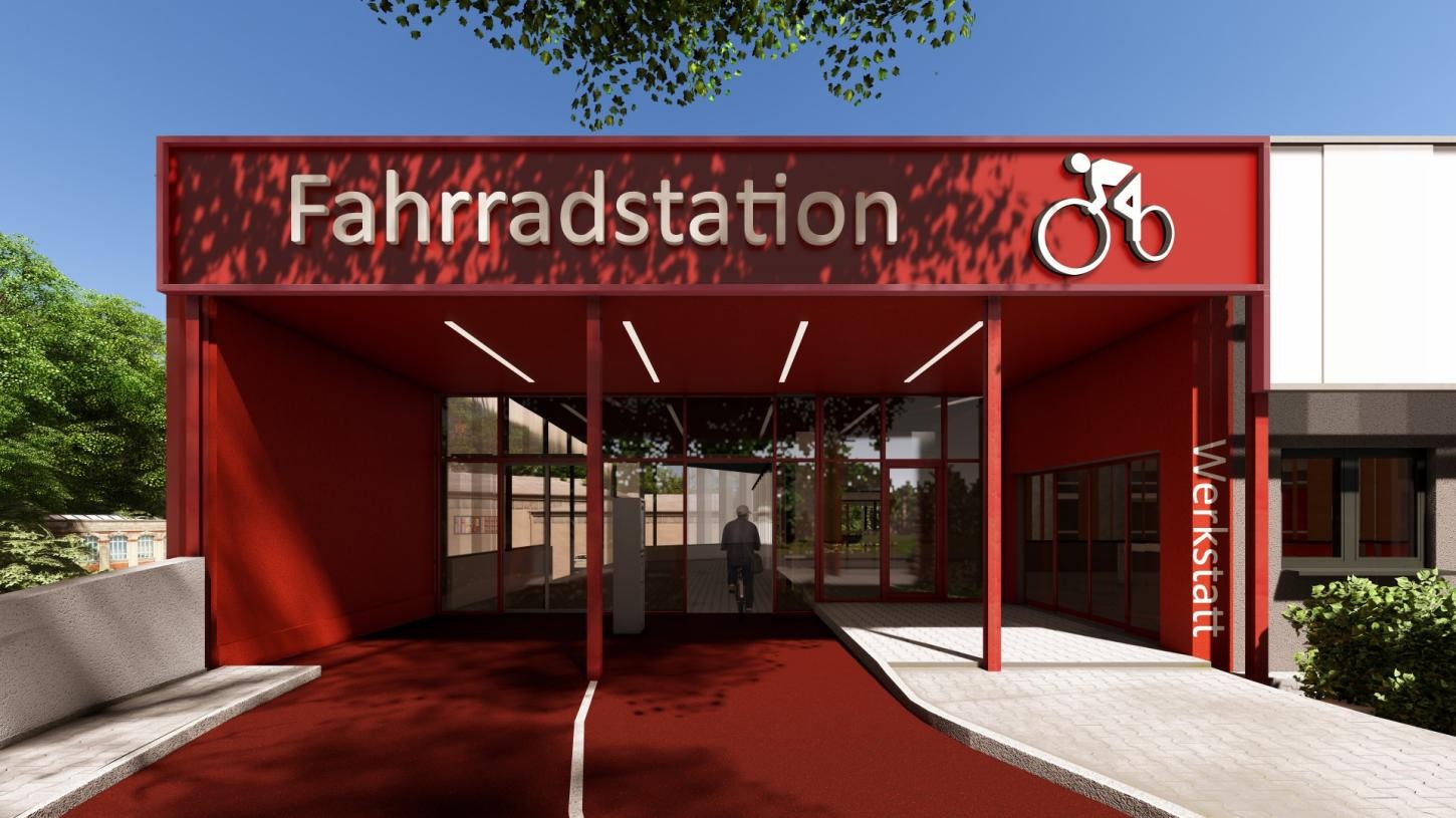 Roter Eingang mit weißer Schrift