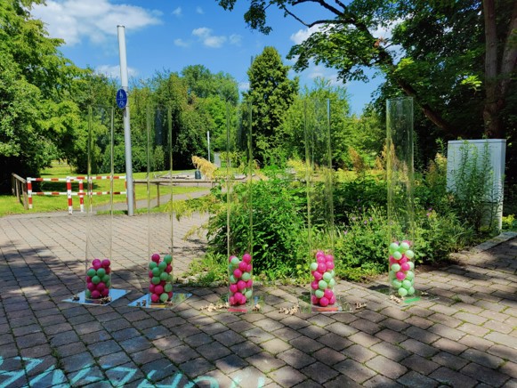 Mit großen Abstimmungssäulen konnten Schwerpunktthemen in Hoheneck gewichtet werden.