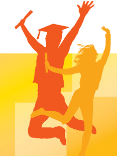 Schattenriss von Studierenden die hochspringen