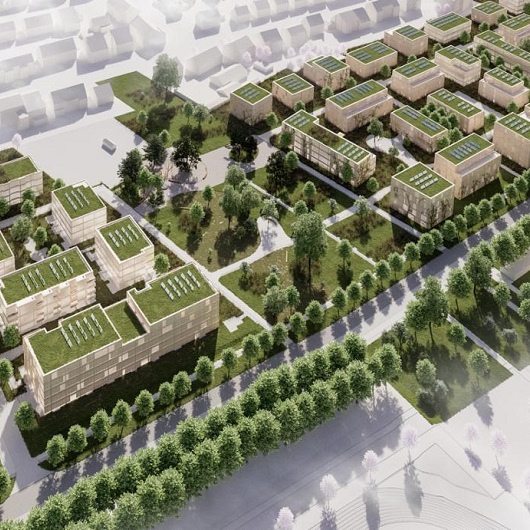 Visualisierung des Fuchshof Quartiers aus der Vogelperspektive