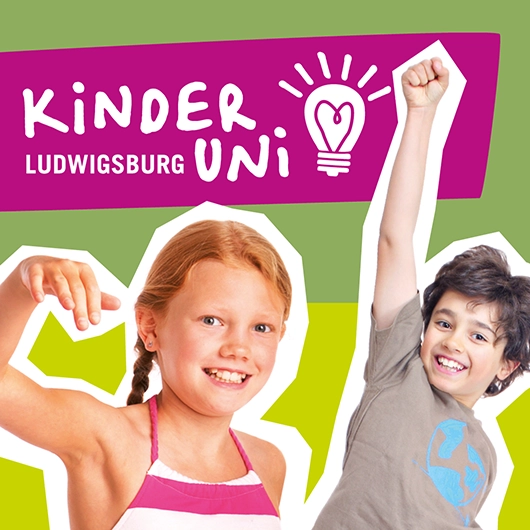 Titelseite der Kinderuni - jubelnde Kinder