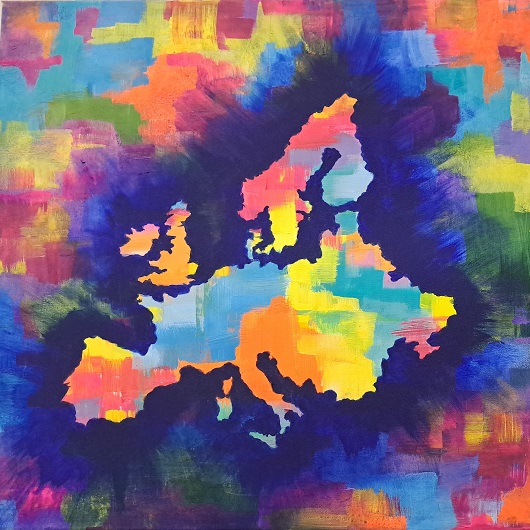 bunte Karte der EU im Stil eines Aquarells