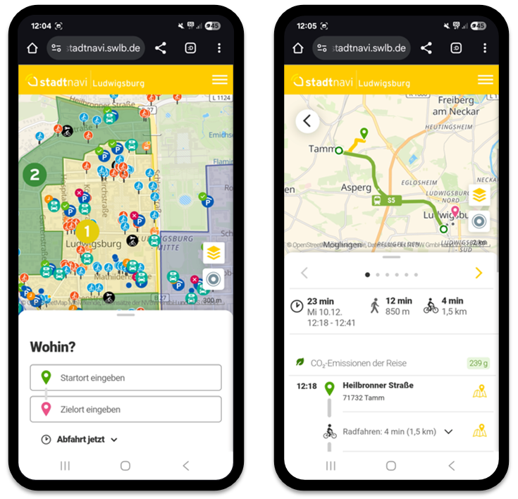 Screenshot der Stadtnavi-App