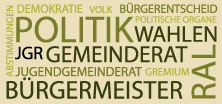 Grafik mit Schrift Politik, Bürgermeister, Gemeinderat