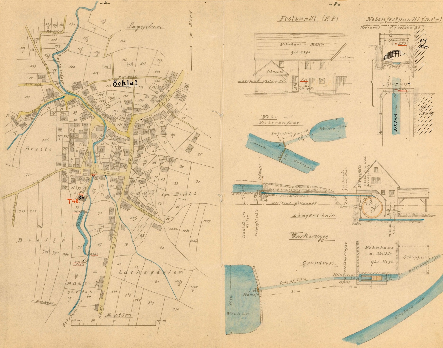 Werk- und Lageplan der Schlater M&uuml;hle, 1906 (Bestand E 7 Nr. 539)