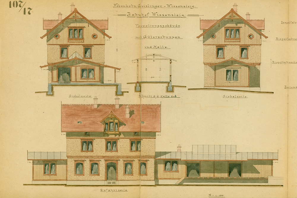 Plan des Bahnhofsgeb&auml;udes in Wiesensteig von 1901/1902 (Bestand B 5 Nr. 4718)