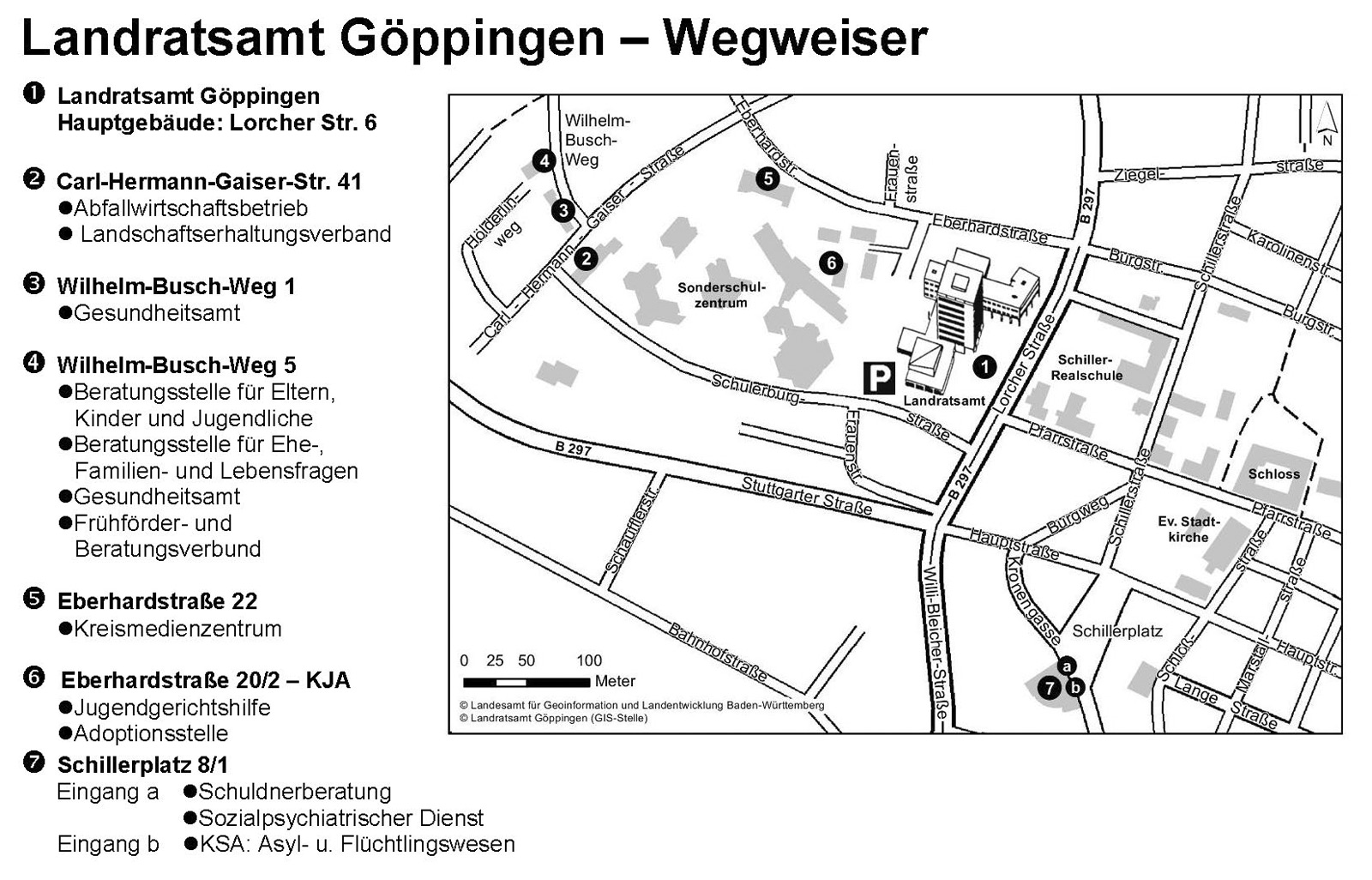 Skizze Landratsamt und Nebenstellen mit Adressen