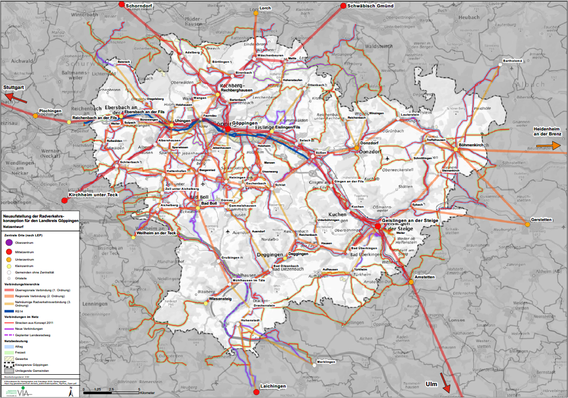Karte mit dem Radverkehrsnetz im Landkreis G&ouml;ppingen