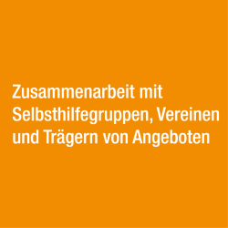 Schmuckquadrat mit Beschriftung: Zusammenarbeit mit Selbsthilfegruppen, Vereinen und Tr&auml;gern von Angeboten