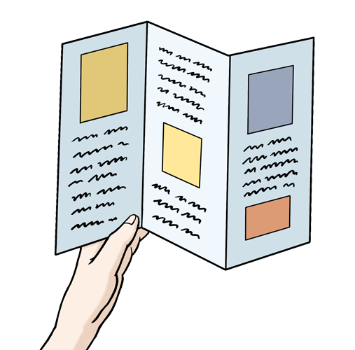 Eine Hand h&auml;lt ein Faltblatt hoch