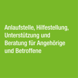 Schmuckquadrat mit Beschriftung: Anlaufstelle, Hilfestellung, Unterst&uuml;tzung und Beratung f&uuml;r Angeh&ouml;rige und Betroffene