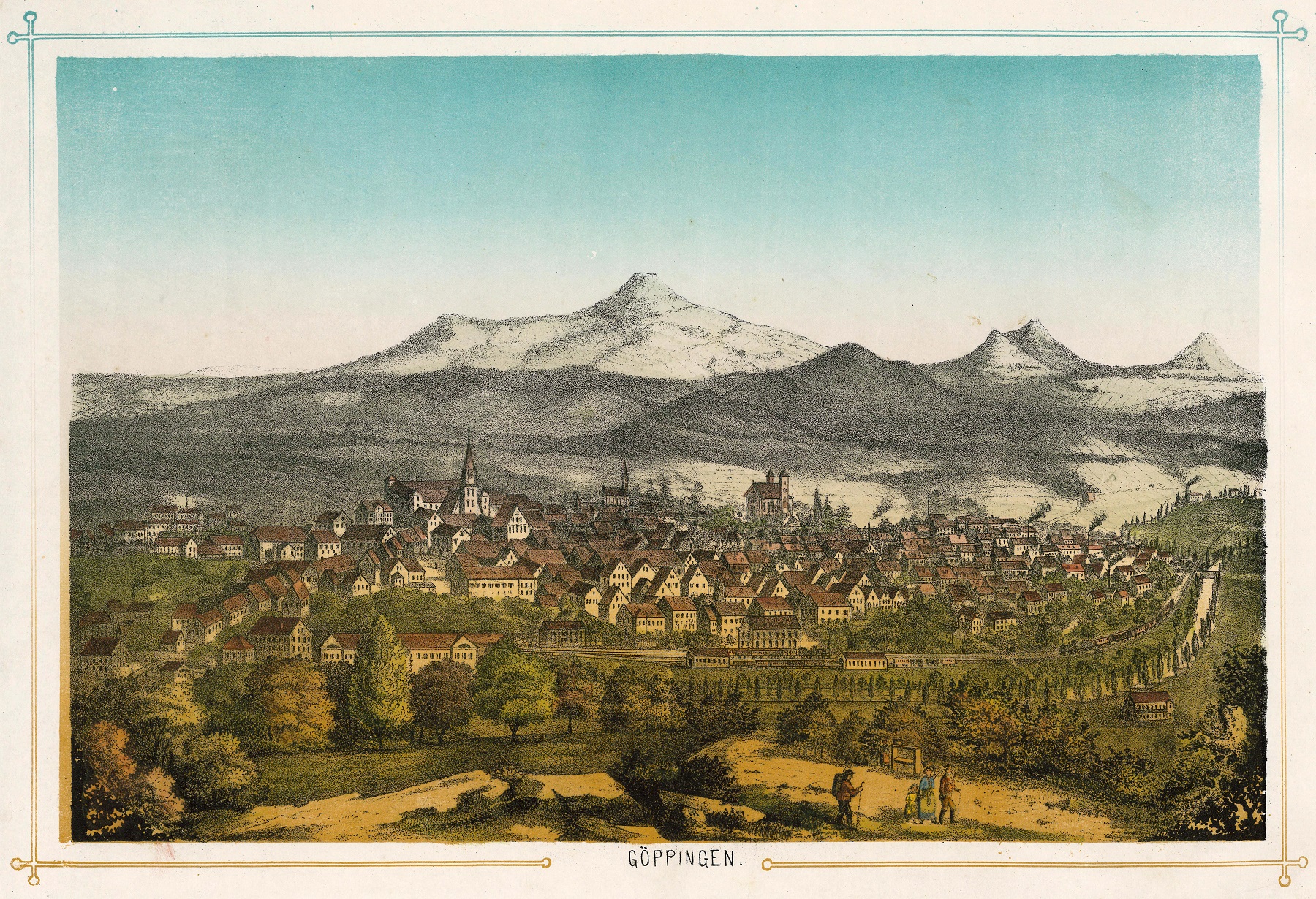 Blick auf G&ouml;ppingen aus s&uuml;dlicher Richtung, Louis Rachel, 1872 (Bestand S 18 Nr. 8)