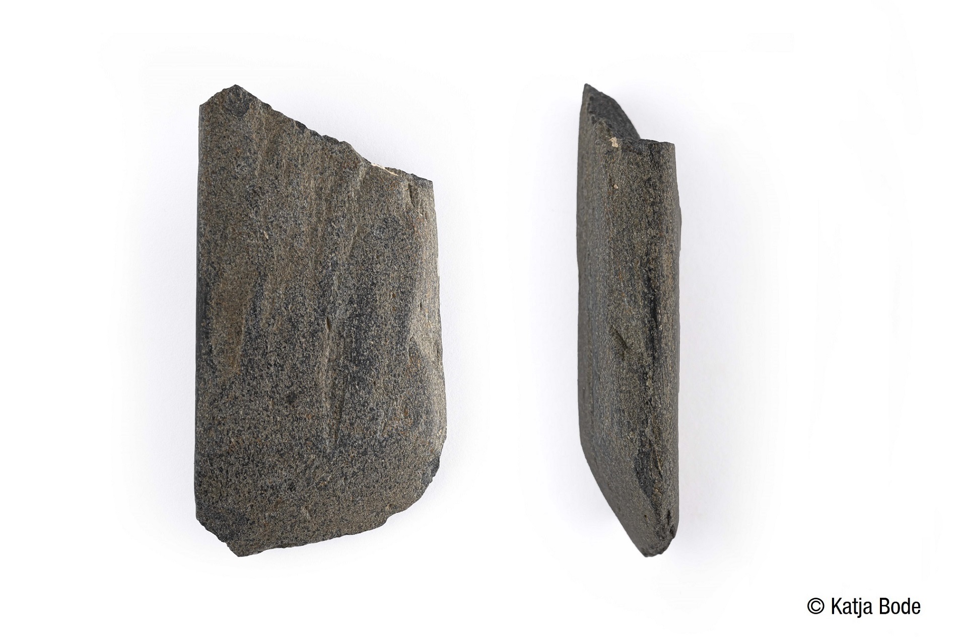 Die bei Gingen an der Fils gefundene Flachhacke der Bandkeramischen Kultur besteht aus einem gr&uuml;nen Amphibolit (Foto: Katja Bode)