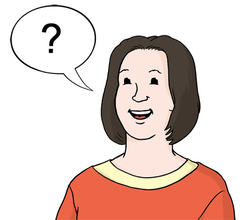 Eine Frau mit offenem Blick und einer Sprechblase mit Fragezeichen