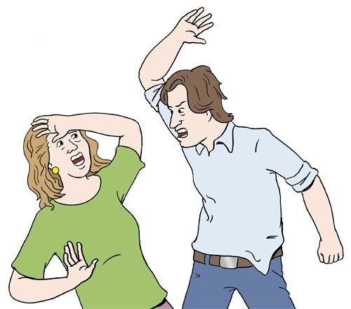 Ein Mann schl&auml;gt eine Frau.