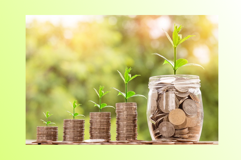 Drei Geldm&uuml;nzstapel mit Pfl&auml;nzchen (Quelle: Pixabay, nattanan 23)