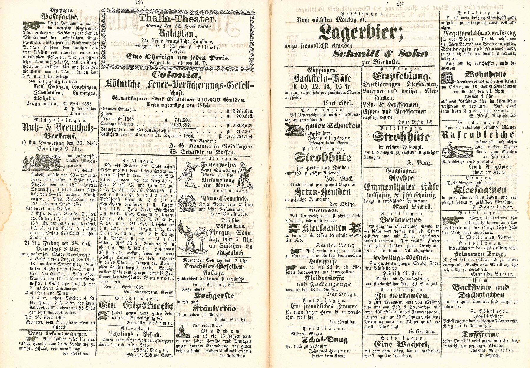Anzeigenteil des Alb- und Filsthalboten vom 22. April 1863