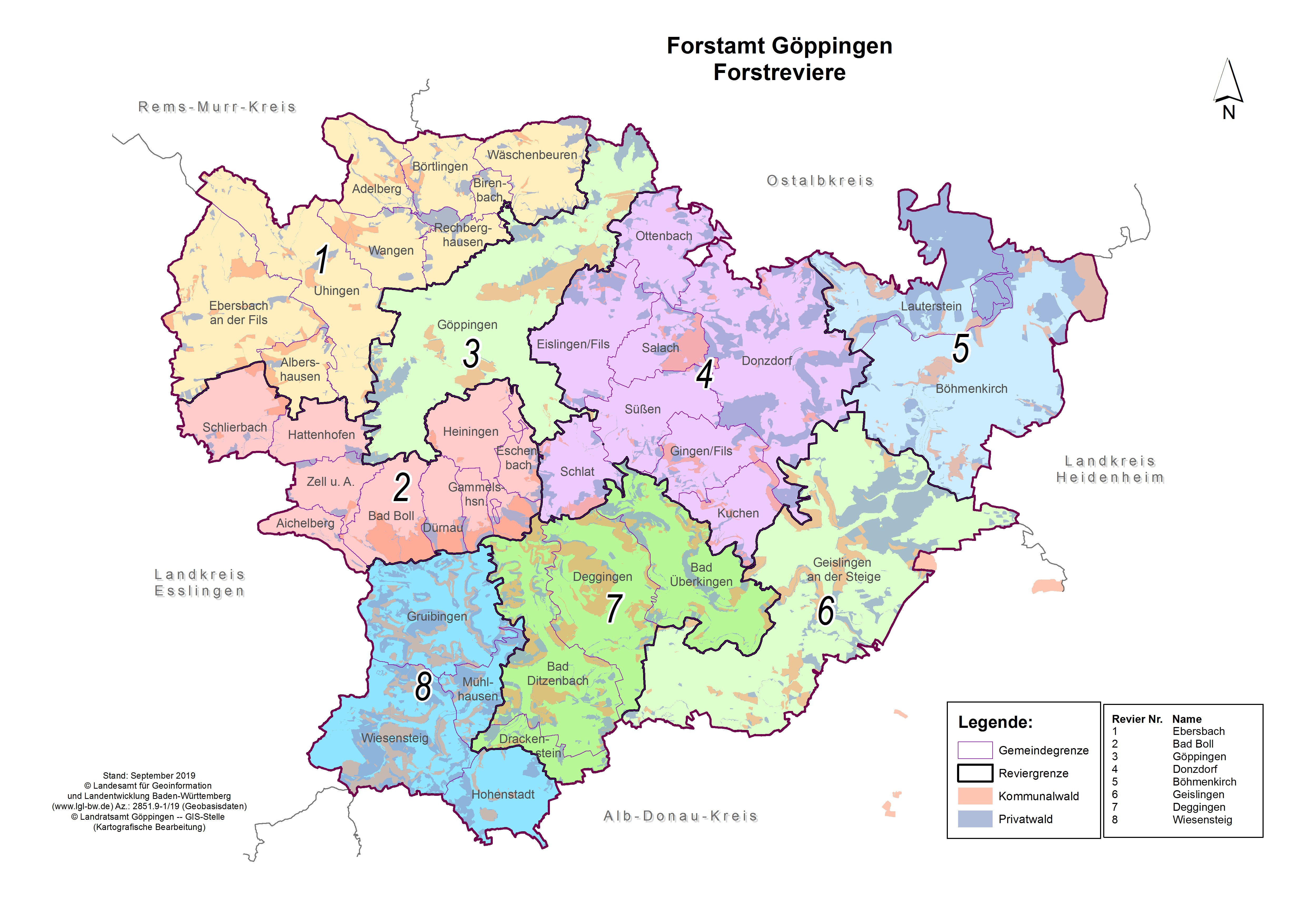 Revierkarte mit Revierleitern