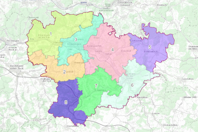 Karte Landkreis G&ouml;ppingen mit Forstrevieren